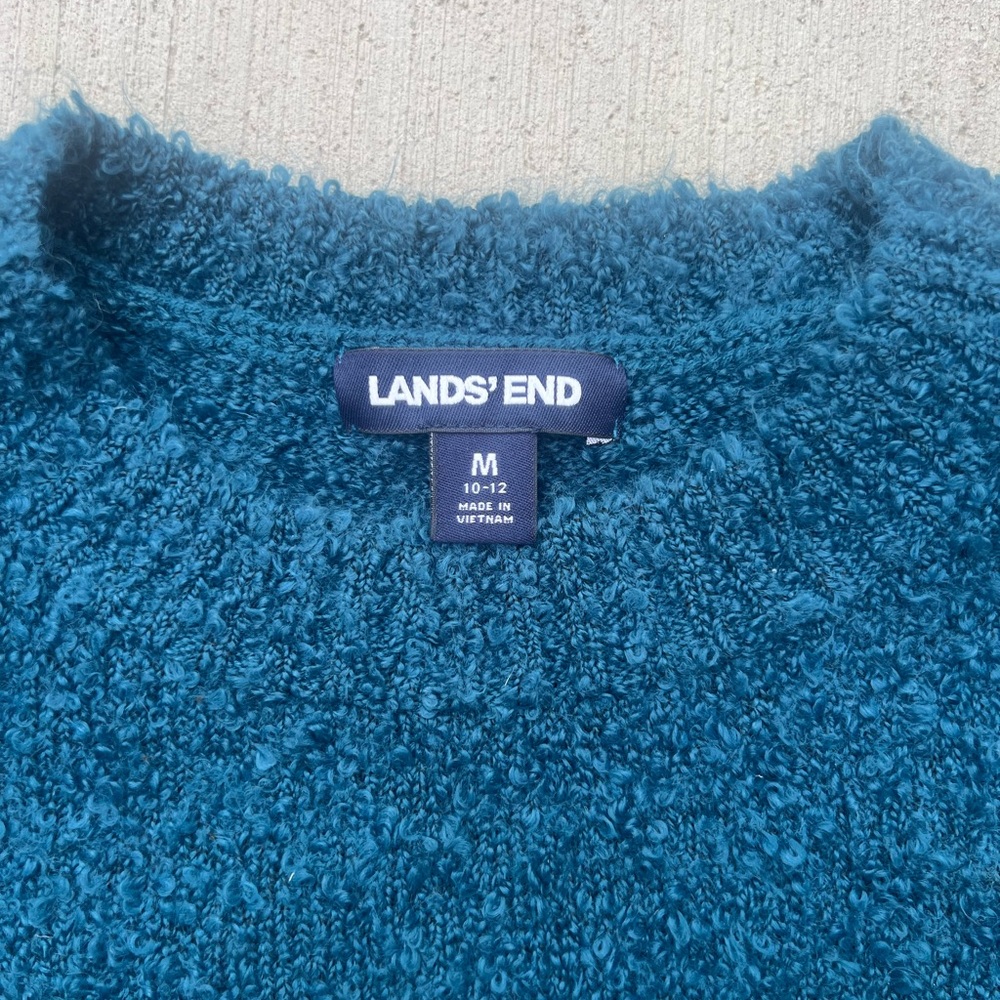 Lands' End Women’s Teal Blue Fuzzy Crewneck Sweater - Picture 2 of 3
